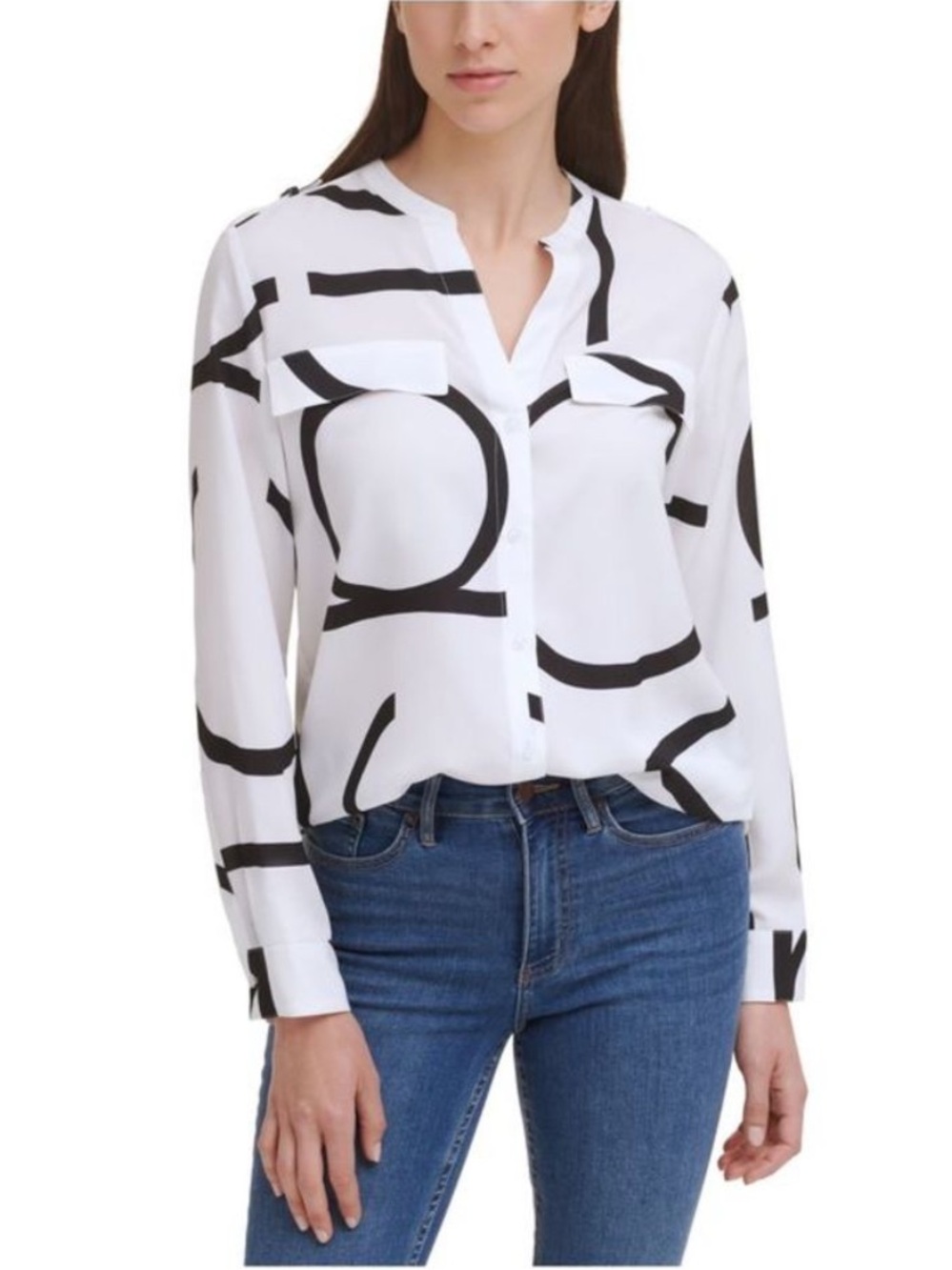 Calvin Klein White Top with Black Graphic Trim